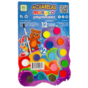 Acuarela Escolar Makyko Base Cartón /12 colores